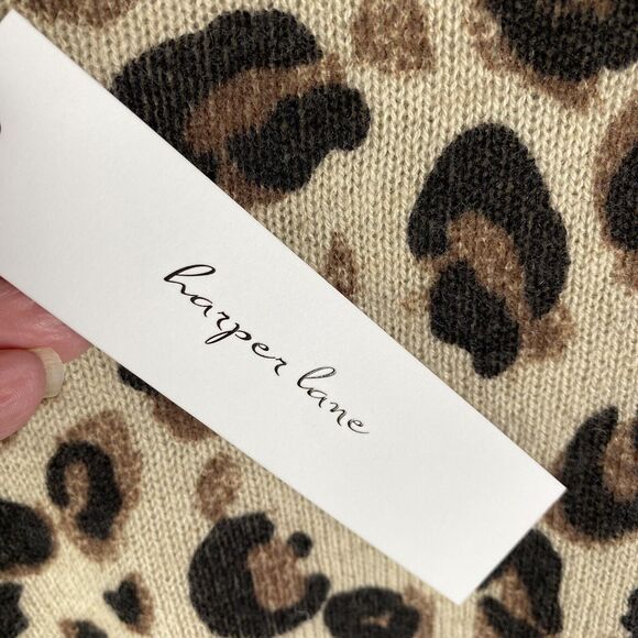 Harper Lane Leopard Print Crewneck Sweater 70% Wool 30 % Cashmere Size Large NWT - Picture 3 of 8